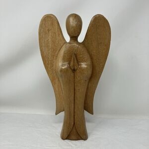 Vintage Praying Angel Wooden Handmade Abstract Sculpture Statue Figurine Decor